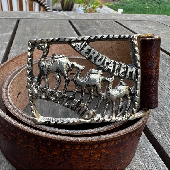 Vintage Jerusalem Holy Land Leather Tooled Belt - Picture 2 of 8